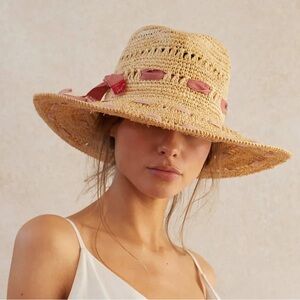 Free People X Lorna Murray Sand Dune Elegant Straw Sun Hat with Red Acce…